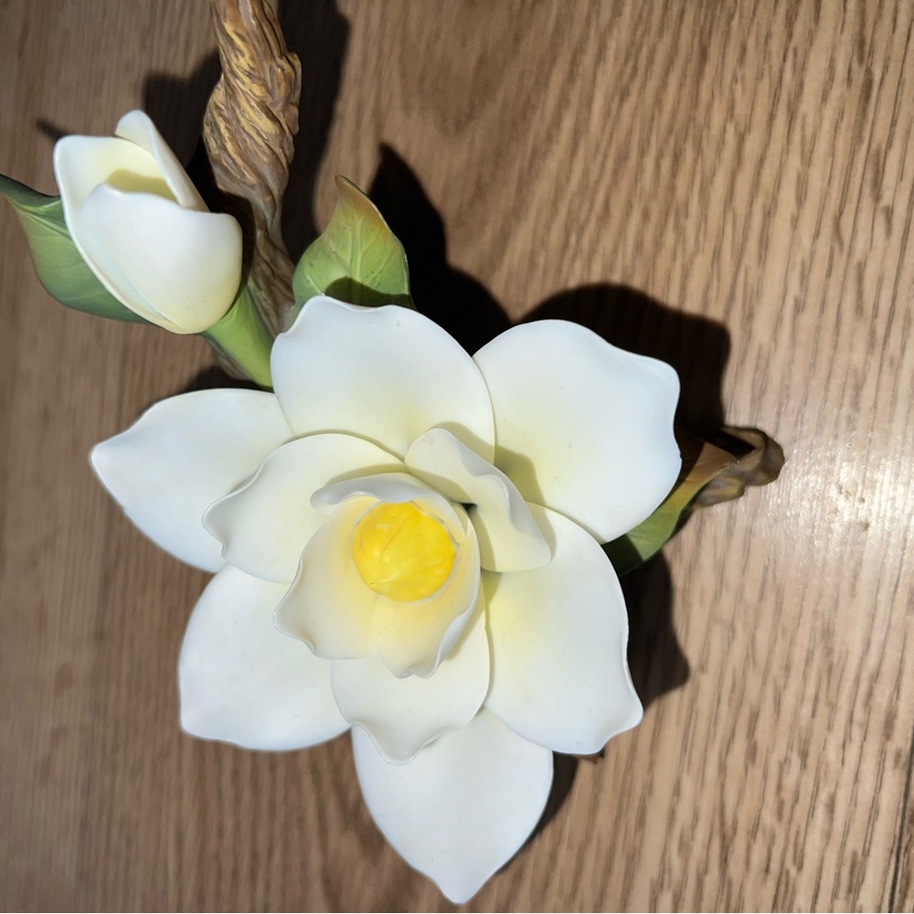 Vintage Porcelain Andrea's Flowers by Sadek White Magnolia on Branch 6” - Picture 2 of 5